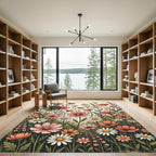 Pink Coral Daisy Floral Meadow Rug