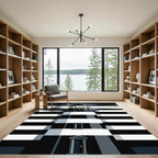 Modern Black White Striped Lighthouse Rug