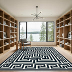 Black White Geometric Maze Border Rug