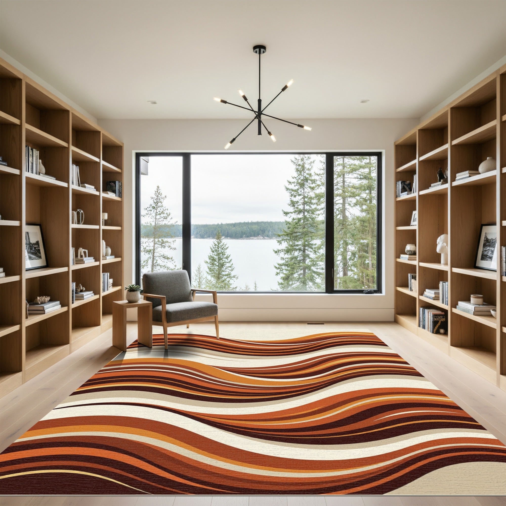 Mid Century Earthy Tone Wavy Stripe Rug