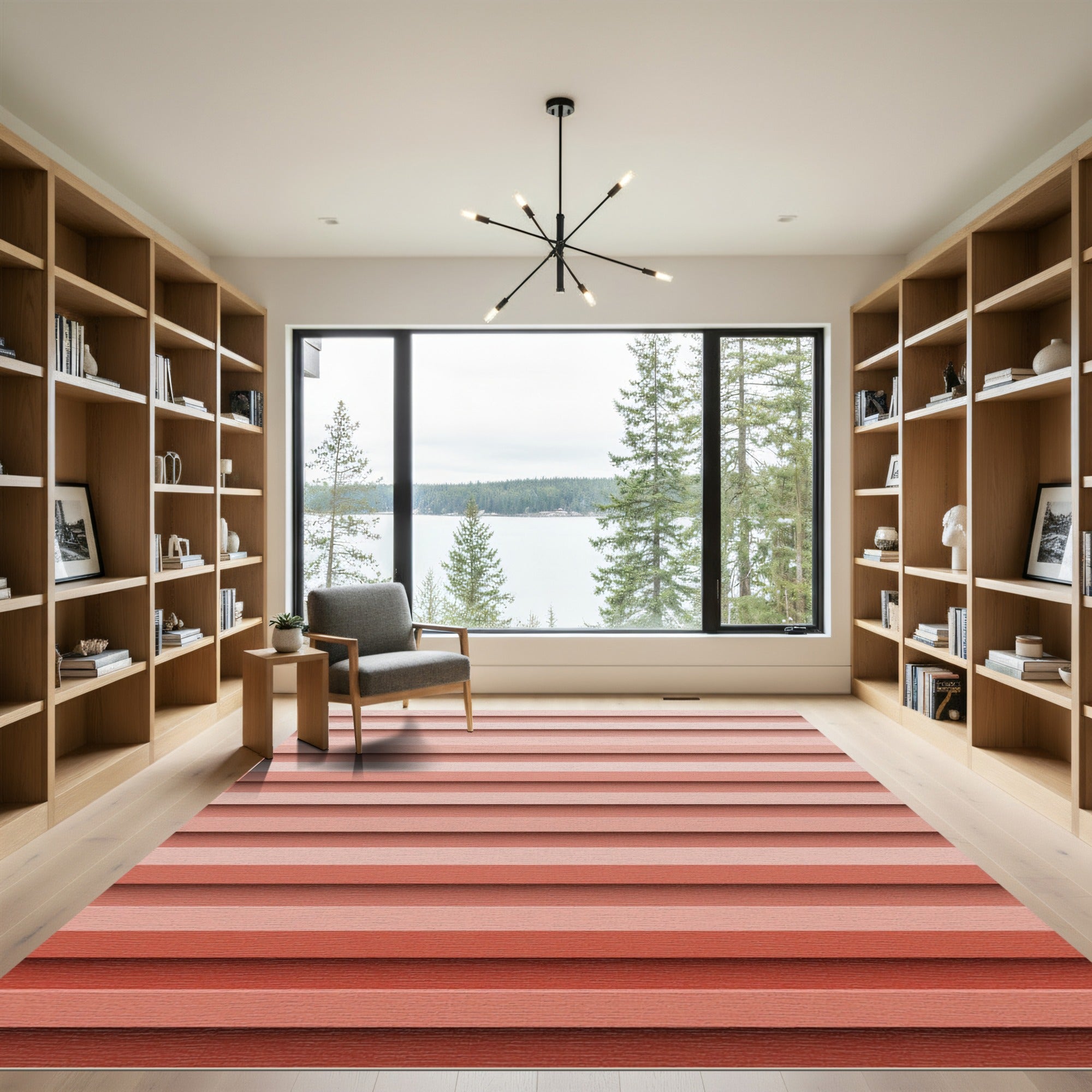 Coral Pink Layered Stripe Rug