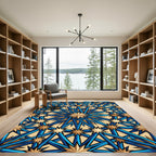 Geometric Starburst Azure and Gold Medallion Rug