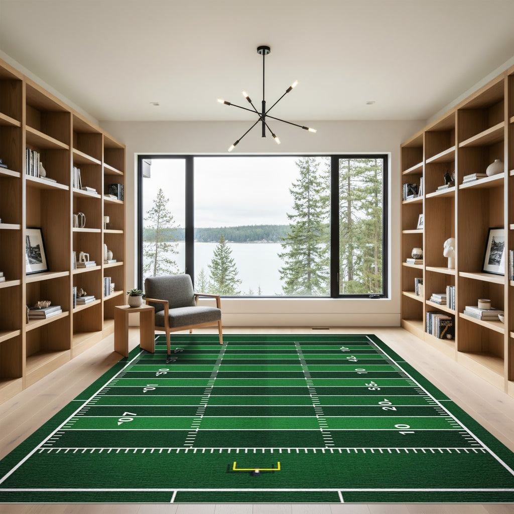 Green Athletic Football Field Grid Rug