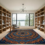 Bold Navy and Orange Geometric Mandala Rug