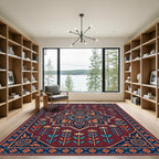 Crimson Navy Floral Medallion Garden Rug