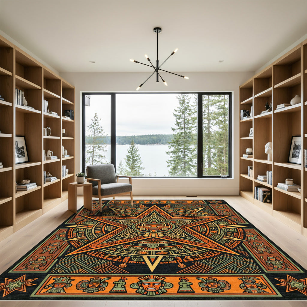 Earthy Aztec Star Geometric Medallion Rug