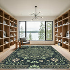 Sage Green Floral Art Deco Mandala Rug
