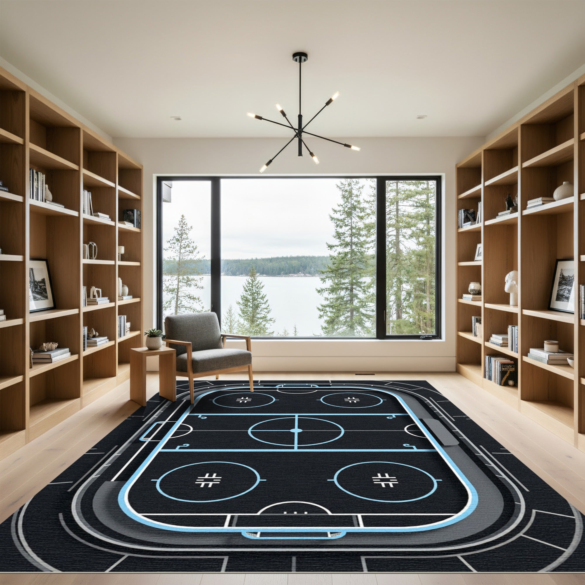 Modern Neon Hockey Rink Graphic Rug