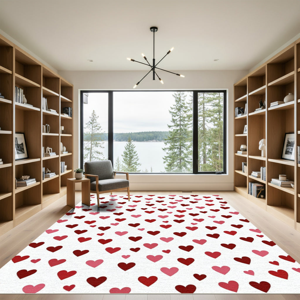 Scattered Red Pink Hearts Pattern Rug
