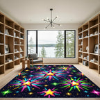 Vibrant Neon Pixel Star Cosmic Sky Rug