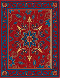 Elaborate Red Floral Scroll Pattern Rug