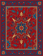 Elaborate Red Floral Scroll Pattern Rug