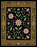 Black Floral Gold Border Rug