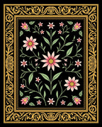 Black Floral Gold Border Rug