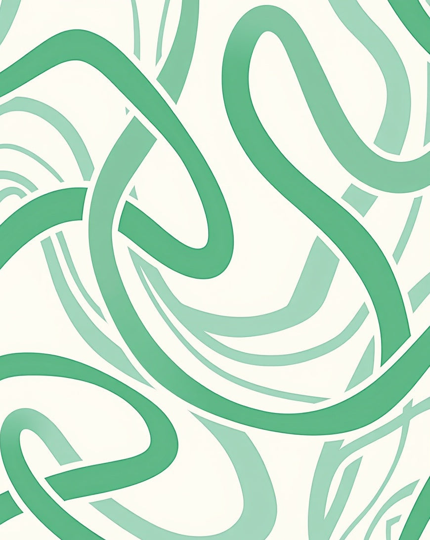 Green Flowing Abstract Ribbon Design Rug