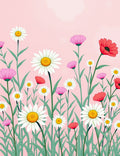 Whimsical Field Daisy Floral Pattern Rug