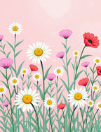 Whimsical Field Daisy Floral Pattern Rug