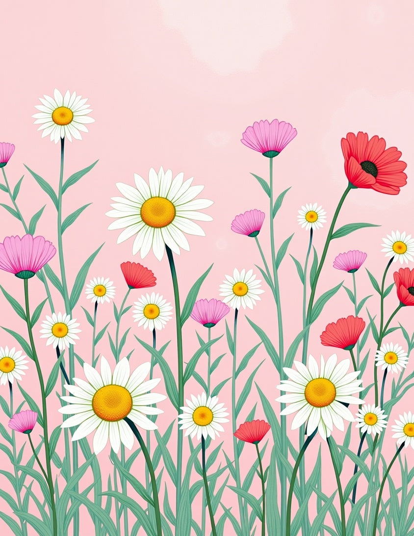 Whimsical Field Daisy Floral Pattern Rug