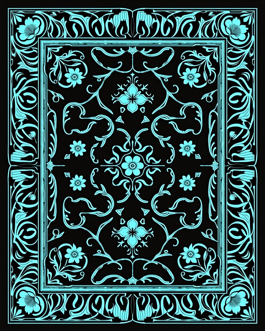 Art Nouveau Floral Border Rug Design Rug