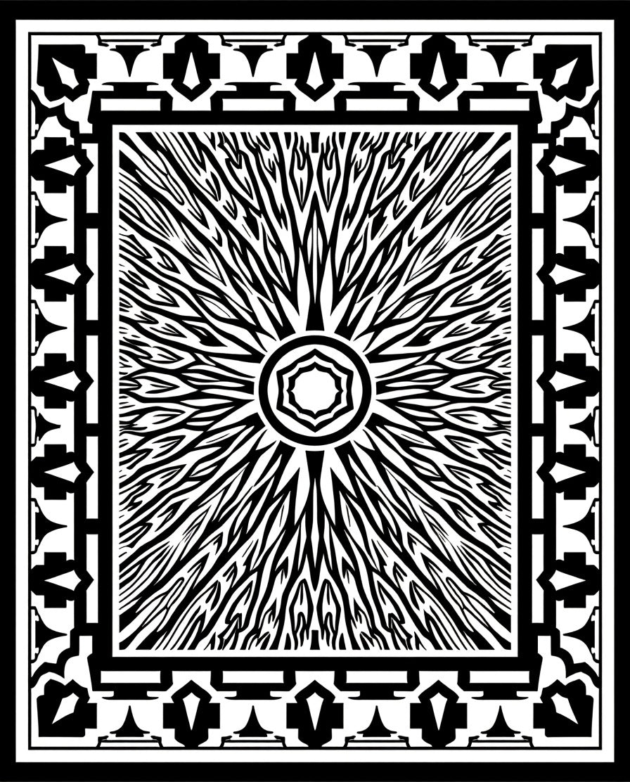 Monochromatic Sunburst Geometric Border Rug