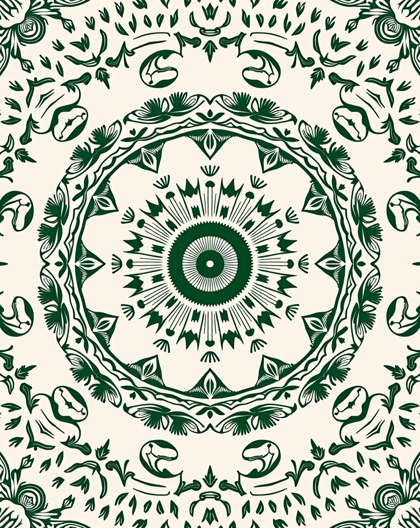 Deep Forest Green Mandalas Accents Rug