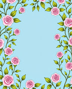 Pink Rose Vines With Green Leaves Rug