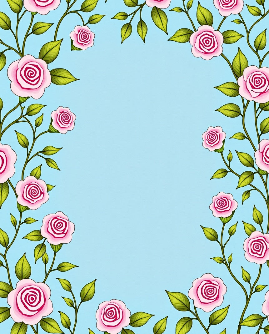 Pink Rose Vines With Green Leaves Rug
