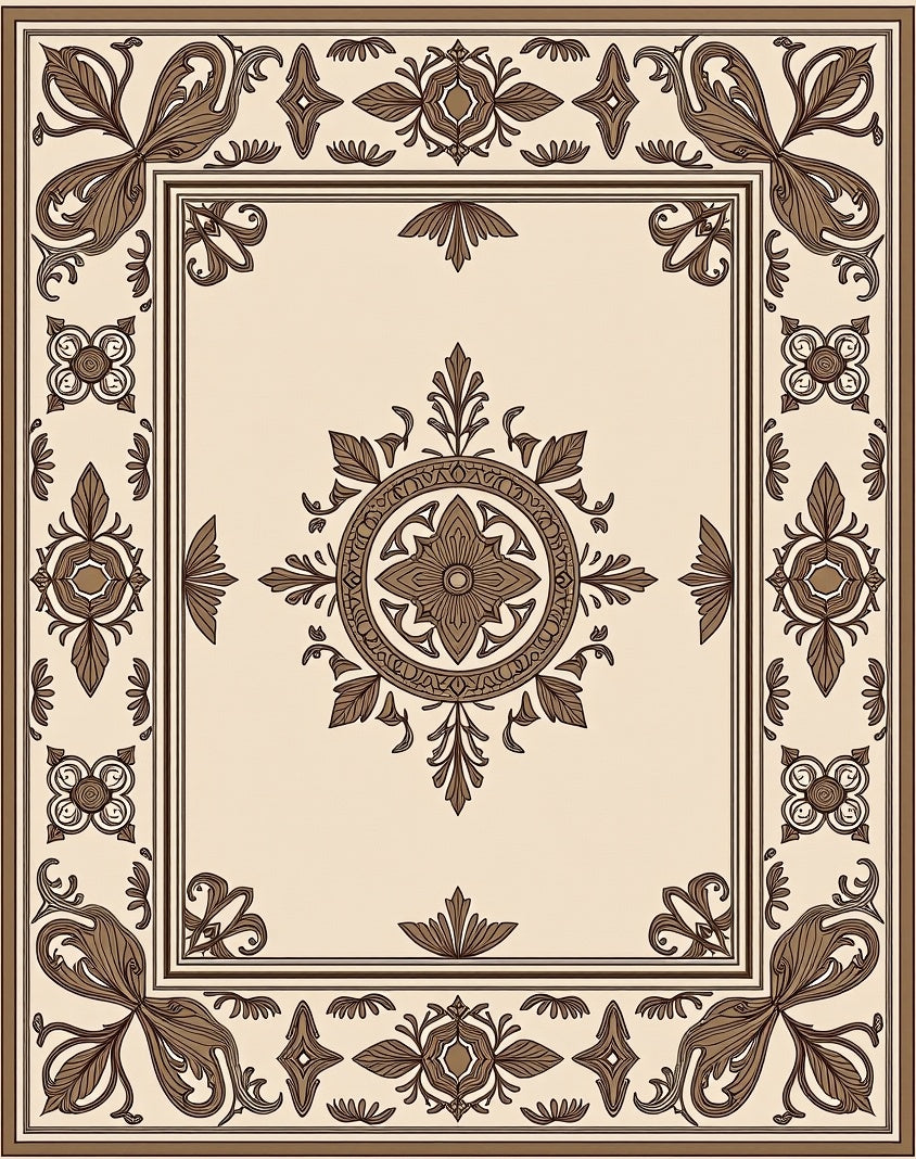 Ornate Floral Motif Bordered Rug