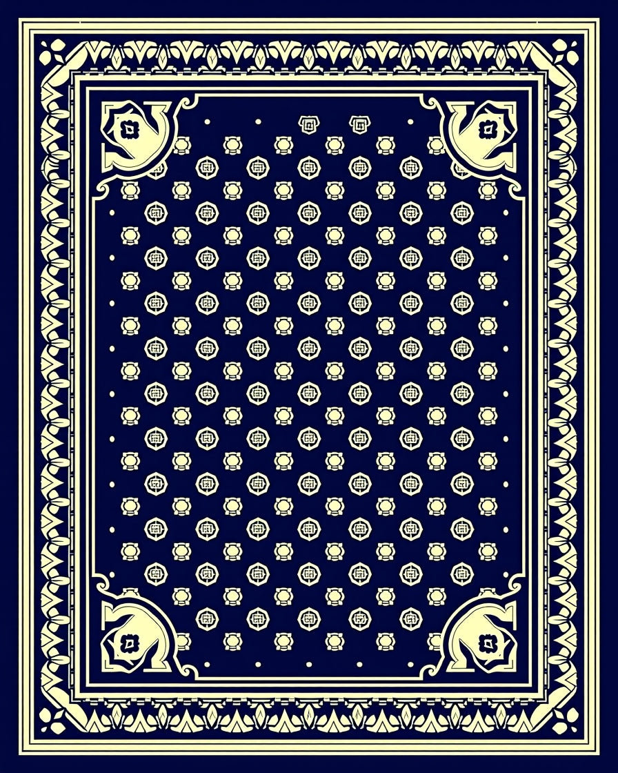 Classic Cream Navy Geometric Pattern Rug