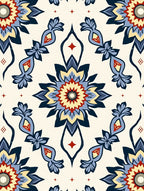 Navy Blue Red Yellow Floral Medallion Design Rug