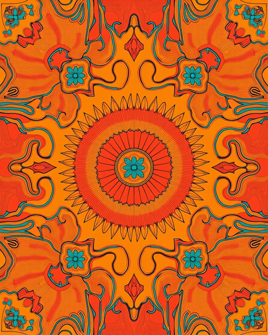 Retro Psychedelic Floral Sunburst Pattern Rug