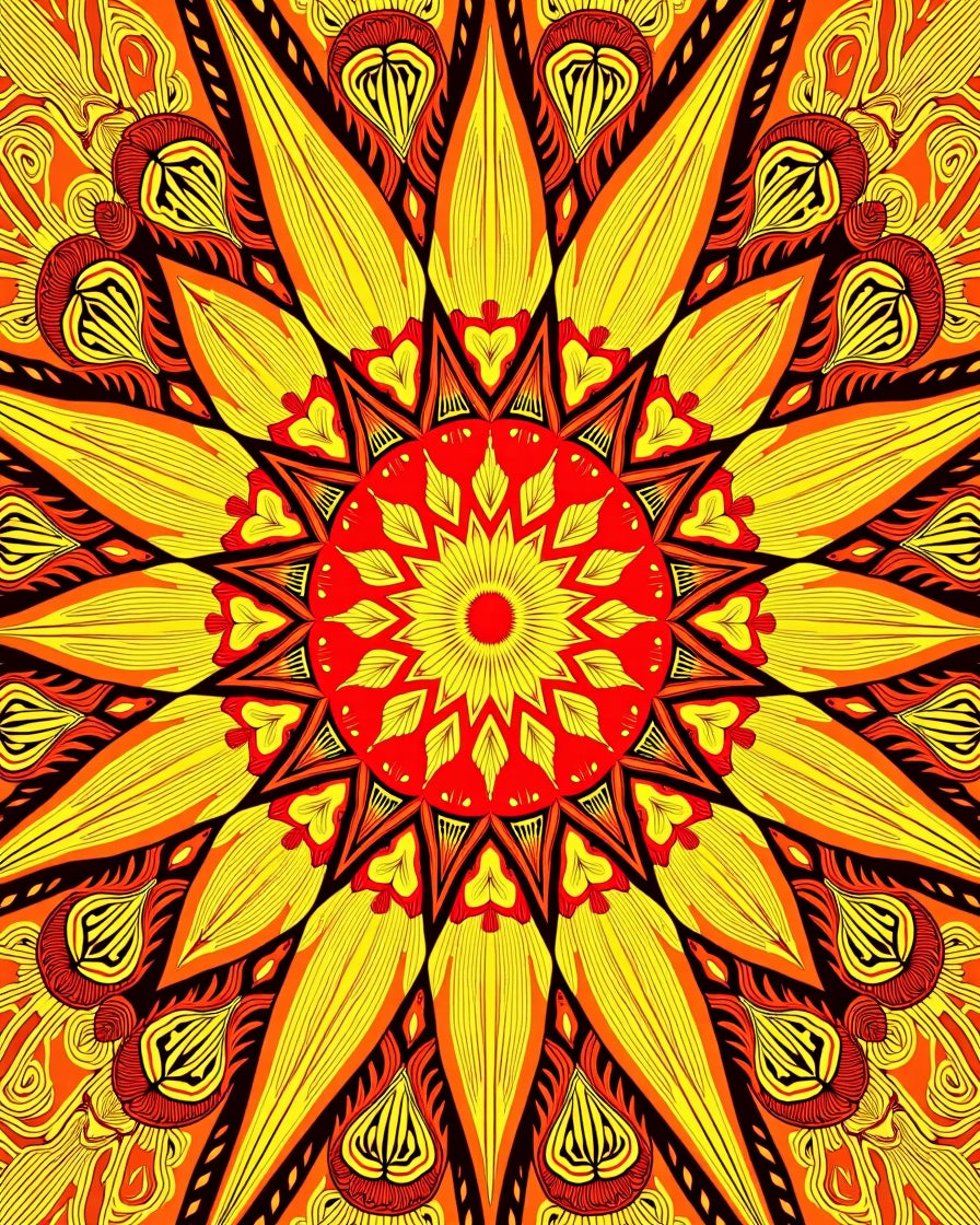 Radiant Sunburst Mandala Pattern Rug