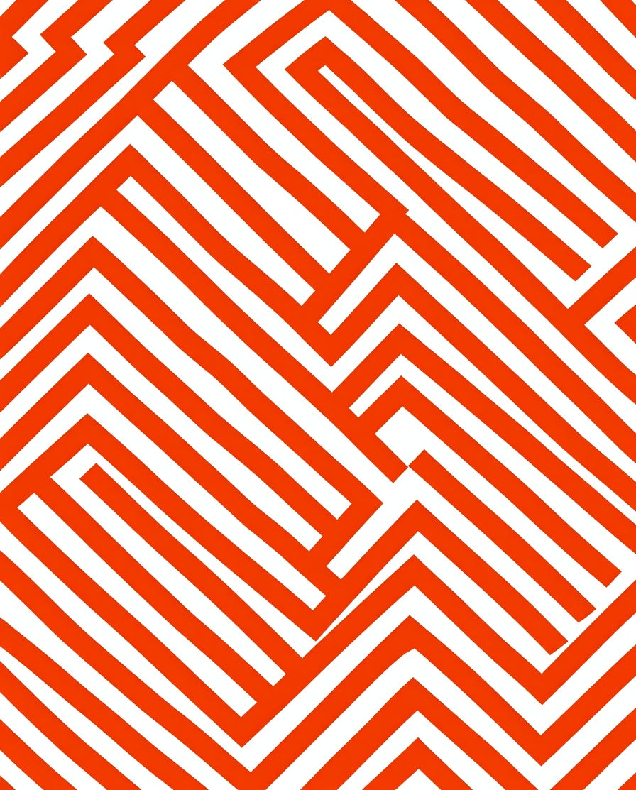 Orange White Geometric Maze Pattern Rug