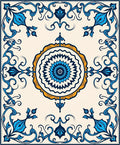 Intricate Blue Floral Medallion Design Rug