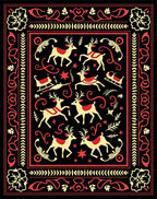 Crimson Deer Sleigh Folk Art Rug