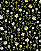 Black White Daisy Floral Pattern Rug