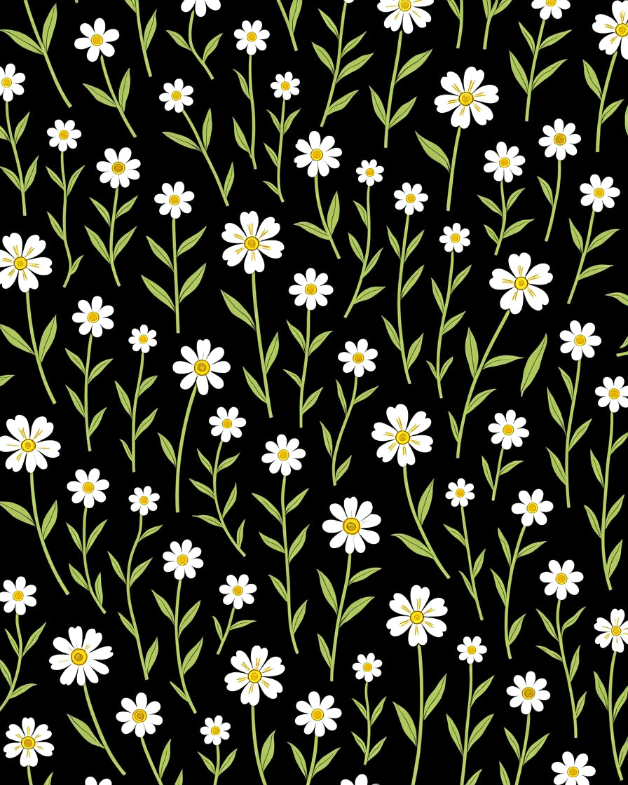 Black White Daisy Floral Pattern Rug