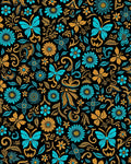 Aqua Orange Butterfly Floral Whirls Rug