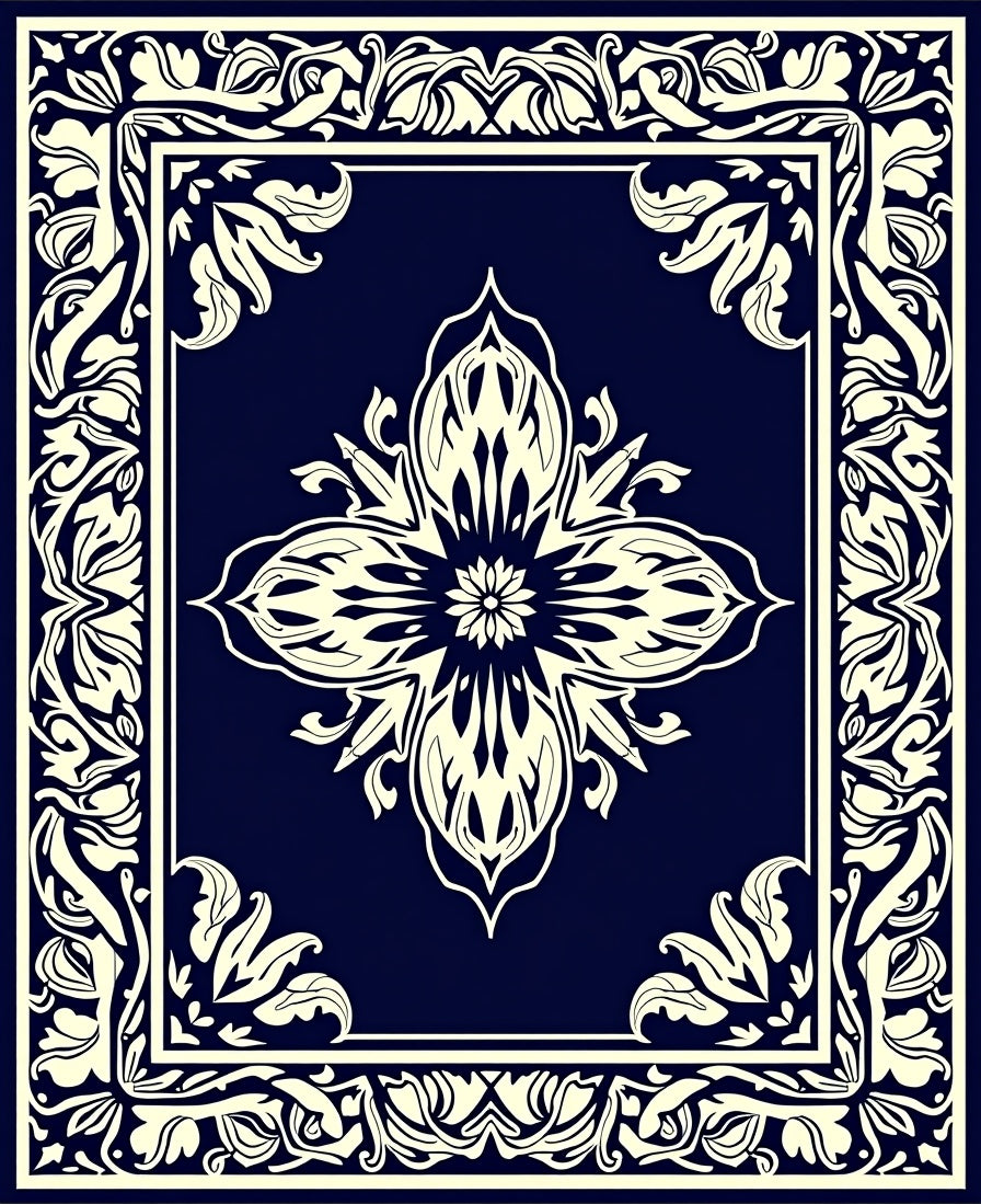 Ornate Floral Symmetry Design Rug