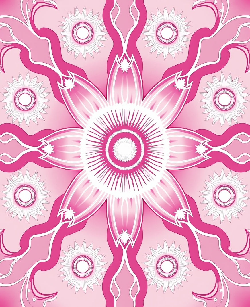 Radiant Pink Floral Mandala Pattern Rug