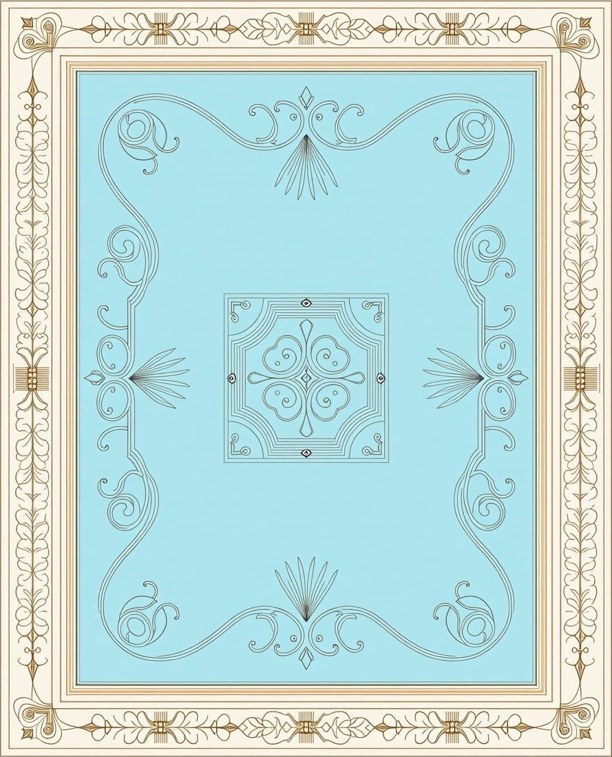 Elegant Cream Blue Scrollwork Rug