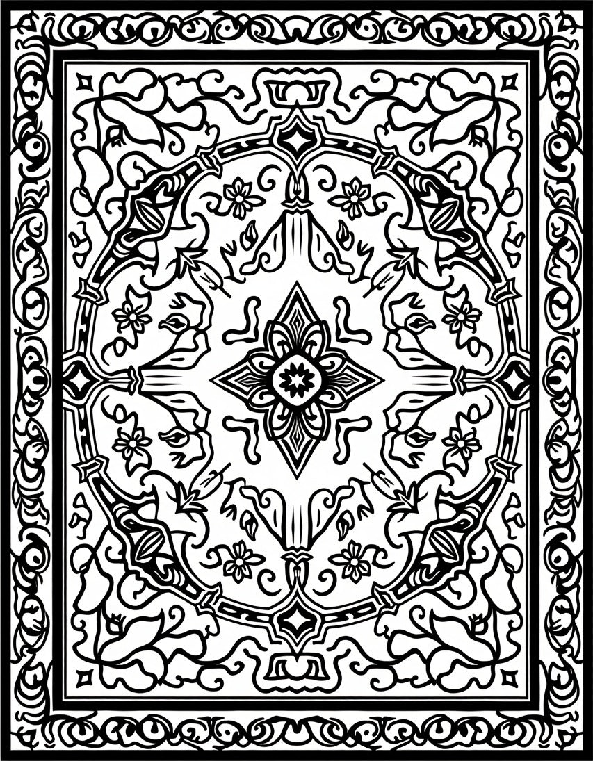 Intricate Floral Mandala Patterned Design Rug