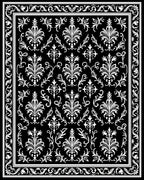 Black White Damask Floral Pattern Rug