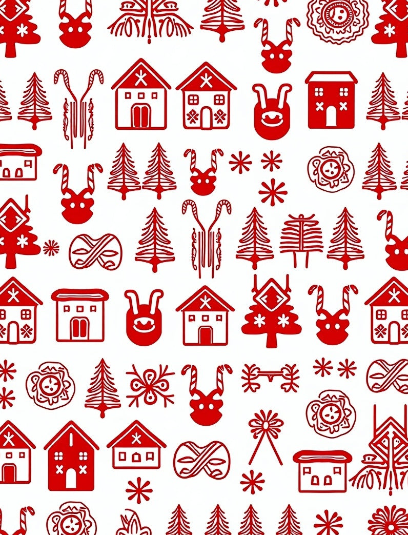Festive Red Holiday Icons Repeat Rug