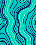 Aqua Navy Wavy Stripe Design Rug