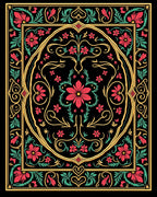 Ornate Floral Vines Black Rug