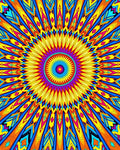 Bright Psychedelic Sunburst Mandala Pattern Rug
