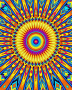 Bright Psychedelic Sunburst Mandala Pattern Rug