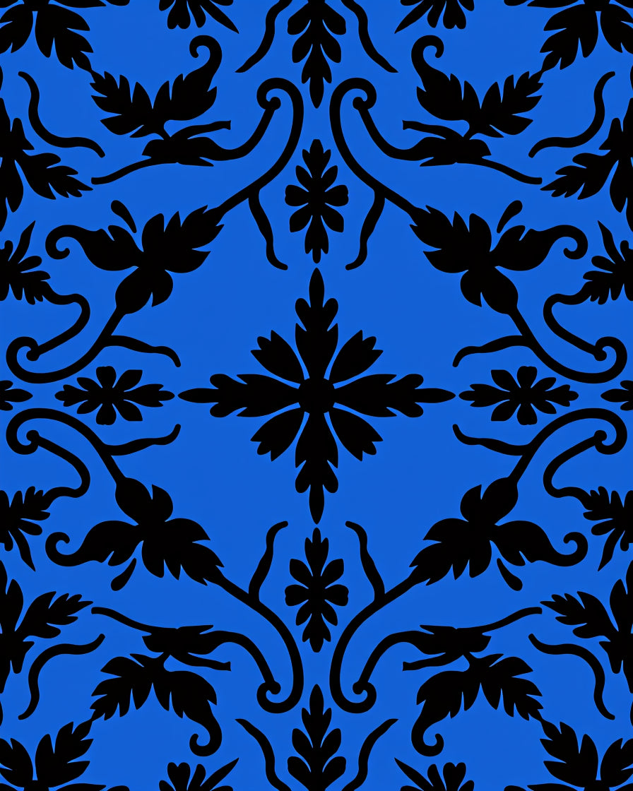 Black Floral Vine Pattern Rug
