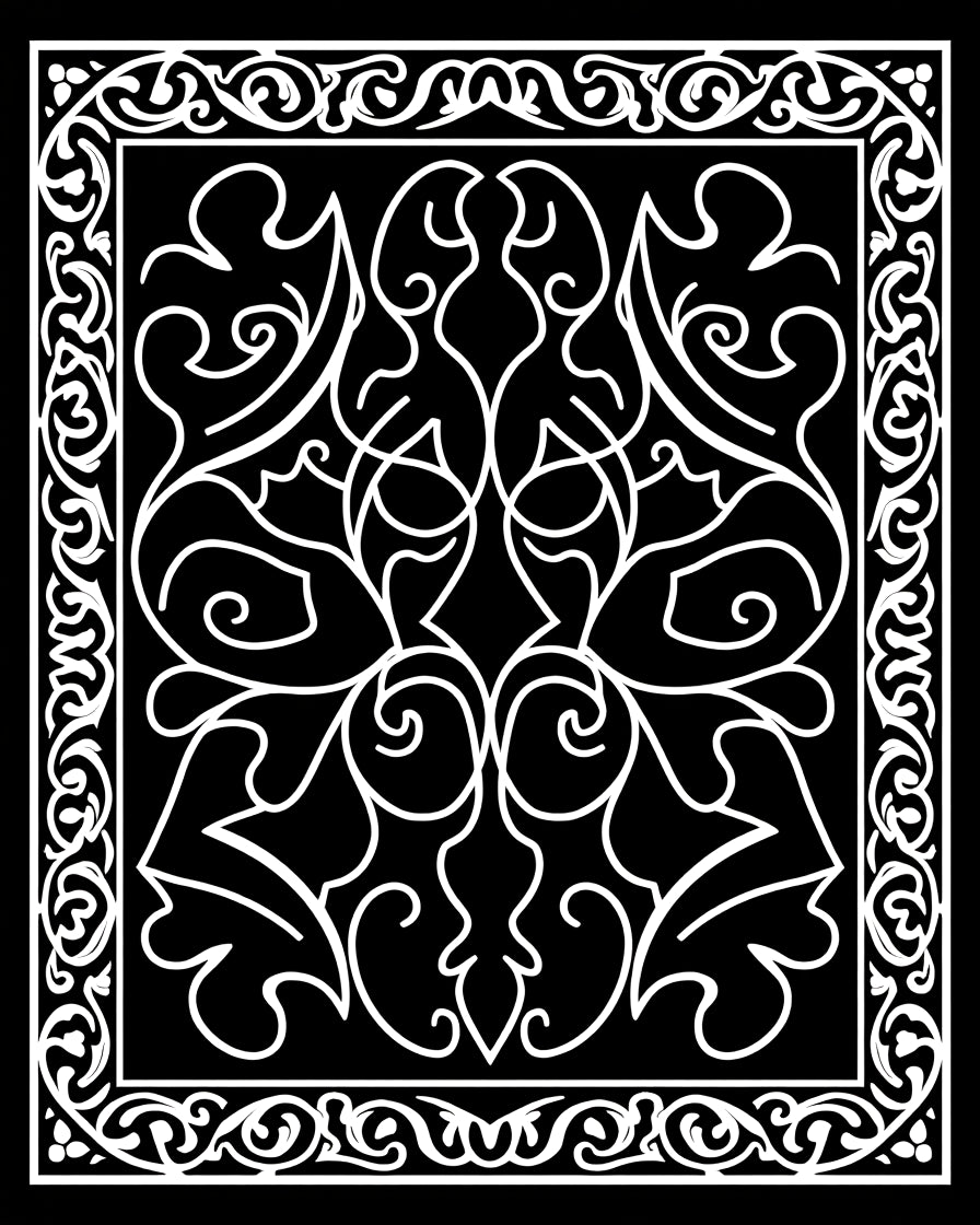 Black White Traditional Floral Pattern Rug